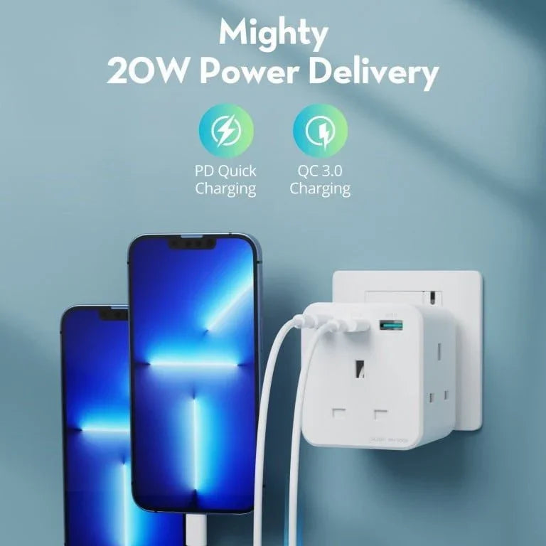 Ravpower PD 20W Wall Charger Uk Version With 3 Ac Port - White - Tashqila Ravpower PD 20W Wall Charger Uk Version With 3 Ac Port - White - Tashqila